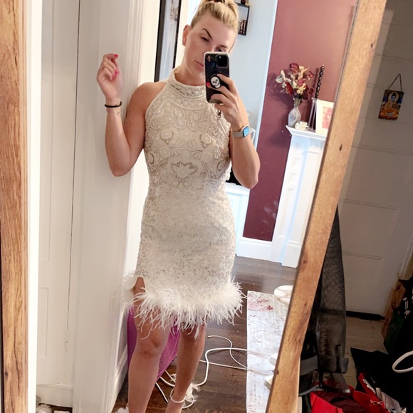 Custom Ostrich Feather Fully Beaded Dress - Picture 6 of 7